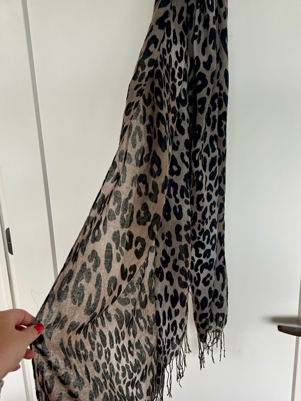 H&M Leopard Print Lightweight Scarf with Fringe
